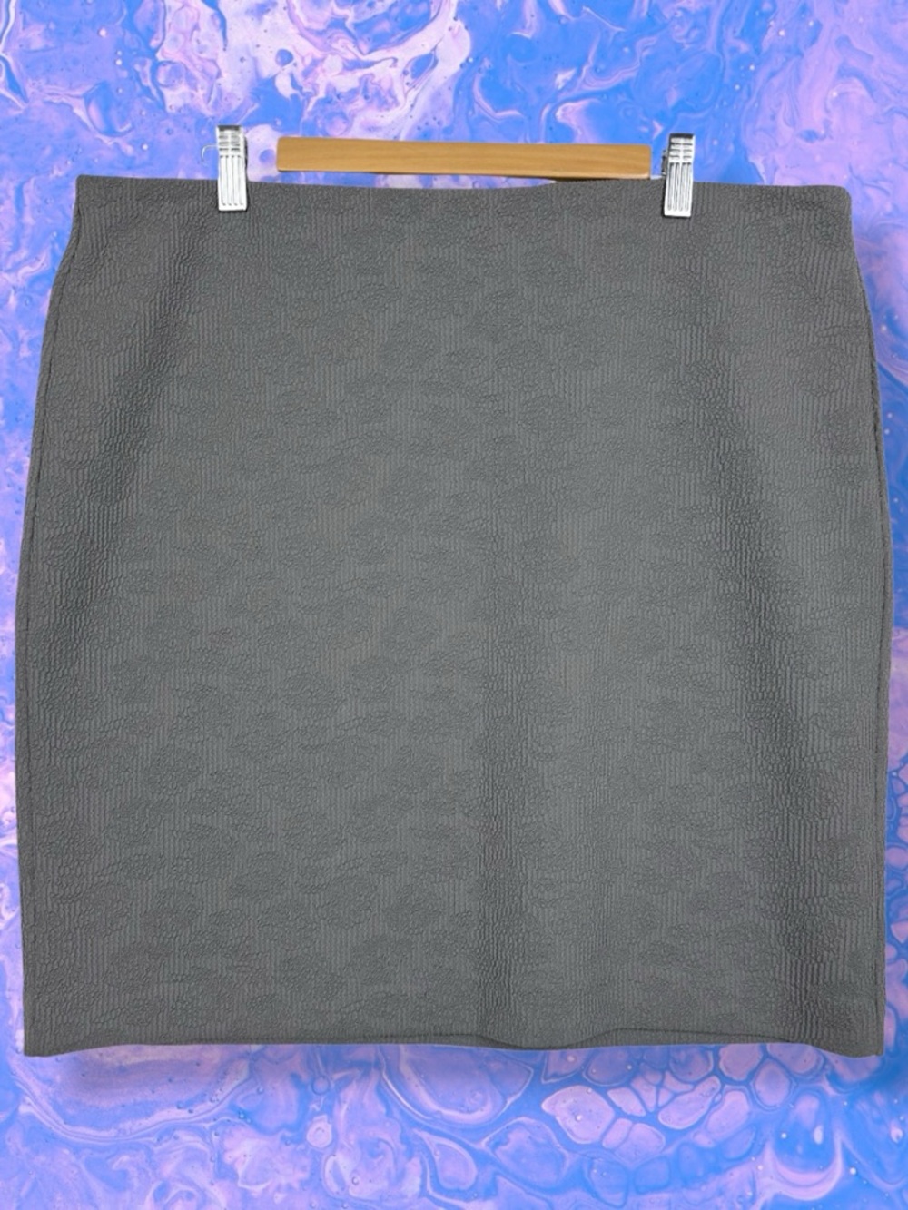 LOFT Textured Elastic Waistband Pull On Stretchy Casual Pencil Mini Skirt Gray